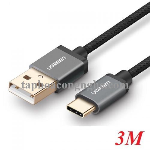 Ugreen 30883 3M 3A Màu Đen Cáp USB TypeC sang USB 2.0 Hỗ trợ sạc nhanh dây bên Nylon US174 30030883